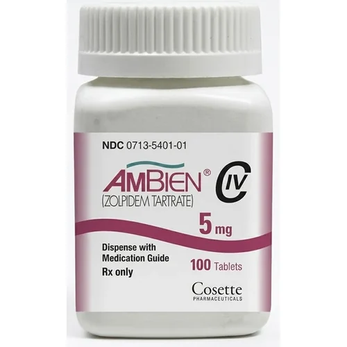 Ambien 5mg (zolpidem tartrate) bottle of 100 tablets by Cosette Pharmaceuticals
